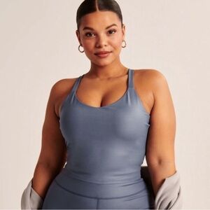 ABERCROMBIE Sheen V-Neck Racerback Tank Blue Small